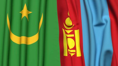 Gerçekçi kumaş dokusuna sahip Moğolistan ve Moğolistan bayrakları