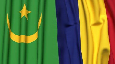 Gerçekçi kumaş dokusuna sahip Mauritania ve Roma bayrakları