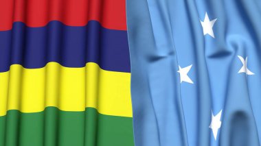 Gerçekçi kumaş dokusuna sahip MICRONEZYA ve MAURITİUS bayrakları