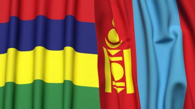 Gerçekçi kumaş dokusuna sahip Moğolistan ve Valilik Bayrakları