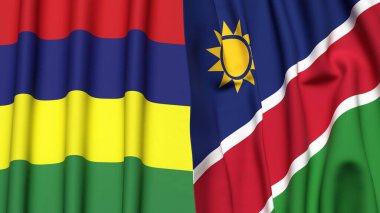 Gerçekçi kumaş dokusuna sahip MAURITIUS ve NAMIBIA bayrakları