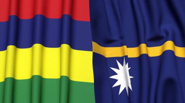 Gerçekçi kumaş dokusuna sahip Mauritius ve NAURU bayrakları