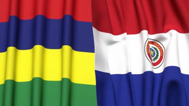 Gerçekçi kumaş dokusuna sahip Mauritius ve Paraguay Bayrakları