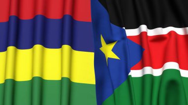 Gerçekçi kumaş dokusuna sahip Mauritius ve Güney Sudan bayrakları