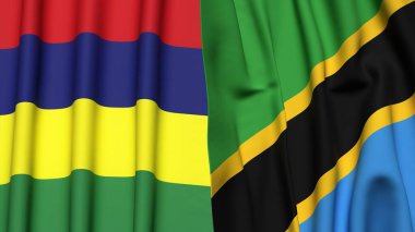 Gerçekçi kumaş dokusuna sahip Mauritius ve TANZANIA bayrakları