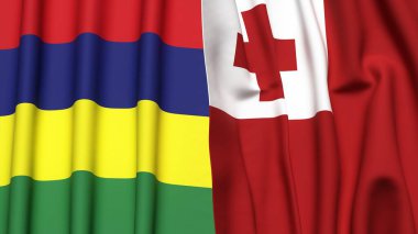 Gerçekçi kumaş dokusuna sahip Mauritius ve TONGA bayrakları