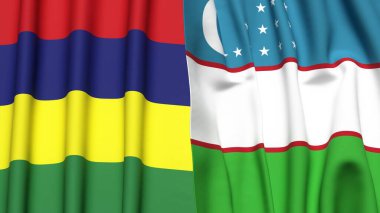 Gerçekçi kumaş dokusuna sahip UZBEKISTAN ve MAURITIUS bayrakları