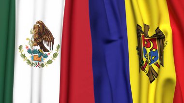 Gerçekçi kumaş desenli MEXICO ve MOLDOVA bayrakları