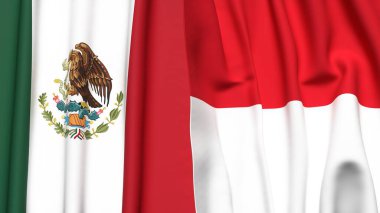 Meksika bayrakları ve gerçekçi kumaş dokusuna sahip monako bayrakları