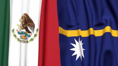 Gerçekçi kumaş dokusuna sahip Meksika ve NAURU bayrakları