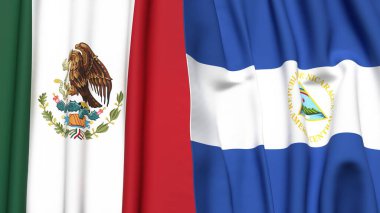 Gerçekçi kumaş dokusuna sahip Meksika ve NICARAGUA bayrakları