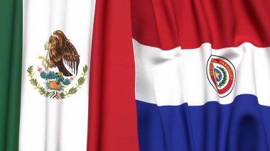 Gerçekçi kumaş dokusuna sahip MEXICO ve PARAGUAY bayrakları