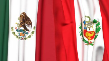 Gerçekçi kumaş dokusuna sahip Meksika ve Peru bayrakları