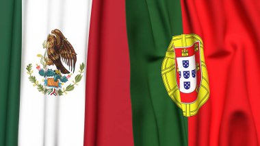 Gerçekçi kumaş dokusuna sahip MEXICO ve PORTUGAL bayrakları