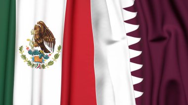 Gerçekçi kumaş desenli MEXICO ve Katar bayrakları