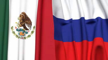 Gerçekçi kumaş dokusuna sahip Meksika ve Rusya bayrakları
