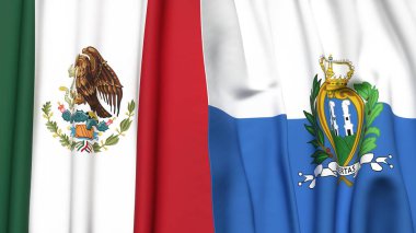 Meksiko ve SAN MARINO bayrakları gerçekçi kumaş dokusuna sahip