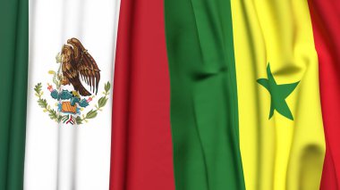 Meksiko ve Senegal bayrakları gerçekçi kumaş desenli.