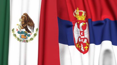 Gerçekçi kumaş desenli MEXICO ve SERBIA bayrakları