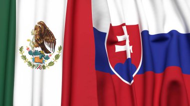 Gerçekçi kumaş dokusuna sahip Meksiko ve SLOVAKIA bayrakları