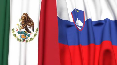 Gerçekçi kumaş dokusuna sahip Meksika ve SLOVENIA bayrakları
