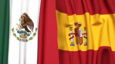 Gerçekçi kumaş dokusuna sahip Meksika ve İspanya bayrakları