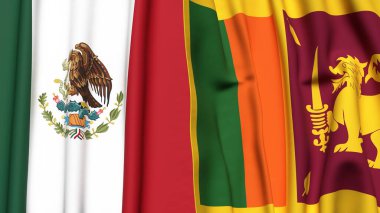 Gerçekçi kumaş dokusuna sahip Meksiko ve SRI LANKA bayrakları