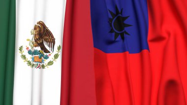 Gerçekçi kumaş dokusuna sahip Meksika ve Tayvan bayrakları