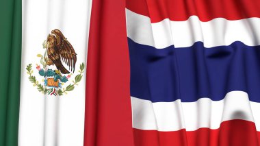 Gerçekçi kumaş dokusuna sahip Meksika ve Tayland bayrakları