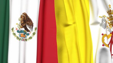Gerçekçi kumaş dokusuna sahip Meksiko ve VATİKAN bayrakları