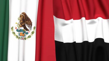 Gerçekçi kumaş dokusuna sahip MEXICO ve YEmen bayrakları