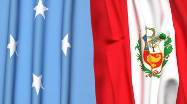 Gerçekçi kumaş dokusuna sahip MICRONEZYA ve Peru bayrakları