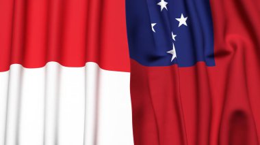 Flags of MONACO and SAMOA with realistic cloth texture