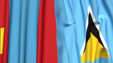Mongollia ve Saint LUCIA bayrakları gerçekçi kumaş dokusuna sahip.