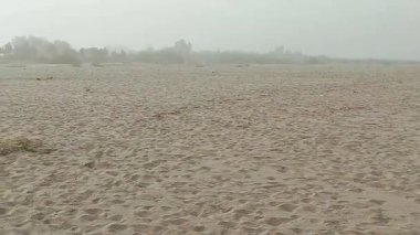 Sis dolu nehir yatağını ayak izleri ve güneşle gösteren bir video.