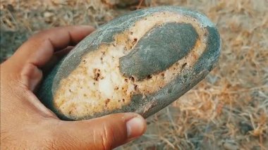 Eşsiz Oval Nehir Taşı Doğal Mineral Şablonu Gibi Gözü Ortaya çıkarıyor