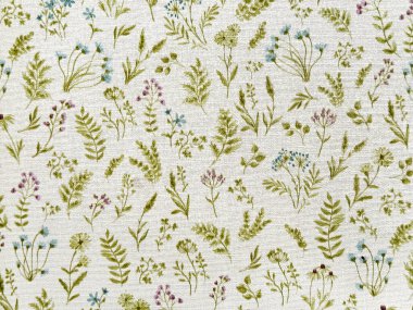 Çiçeklerin ve beyaz arkaplanlı yeşil yaprakların grafiksel arkaplanı. Duvar kağıdı, hediye paketi, kumaş veya resimleme için uygun. Çiçek ve tropikal yaprak teması. Kusursuz arkaplan dokusu.