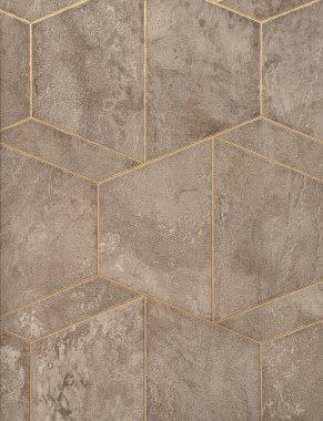 Gri beton arkaplan grafiği, geometrik altıgen şekilli altın çizgi renginde. Duvar kağıdı, örtü, kumaş ya da duvar paneli için. Kusursuz arkaplan dokusu.