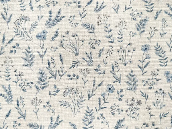 Çiçeklerin ve beyaz arkaplanlı mavi yaprakların grafiksel arkaplanı. Duvar kağıdı, hediye paketi, kumaş veya resimleme için uygun. Çiçek ve tropikal yaprak teması. Kusursuz arkaplan dokusu.