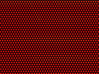 Kırmızı arka planı olan siyah delikli metal plakayı kapat. Kırmızı delikli panel dokusu. Kusursuz grafik arkaplan dokusu.