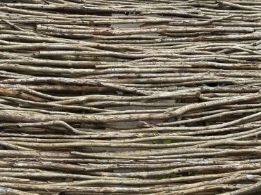 Doğal kahverengi ahşap flüt panel ya da tahta şeritler, doğal kırsal ahşap. Kusursuz arkaplan dokusu.