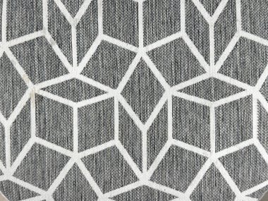 Siyah ve beyaz gri kumaşı soyut rastgele geometrik yıldız desenine yakın tut. Döşeme, halı, halı ve perde için uygun. Kusursuz geometrik yıldız şekli arkaplan dokusu.