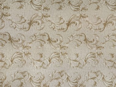 Bej arkaplanlı, altın kahverengi renkli klasik süs girdapları. Grafik tasarımı, duvar kağıdı, duvar örtüsü ve kumaş için uygun. Kusursuz arkaplan dokusu.
