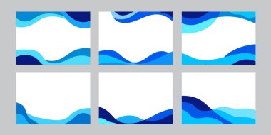 Tasarım projeleri, web pankartları ve arka planlar için mavi tonlarda modern soyut dalga desenleri koleksiyonu.