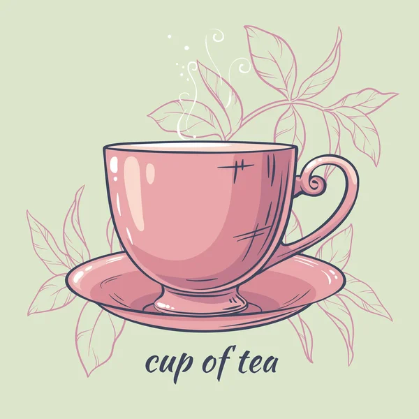 Xícara de chá no fundo de cor — Vetor de Stock