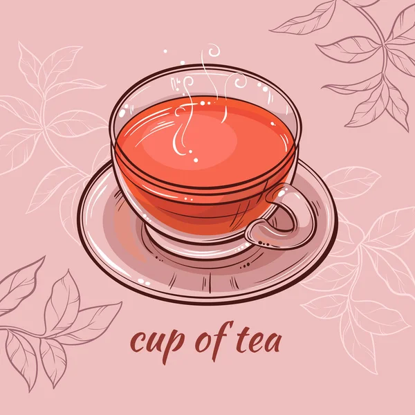 Cup of tea on pink background — Stock Vector