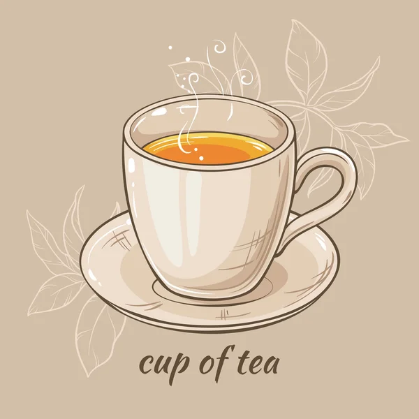 Mug of tea on brown background — Stock Vector