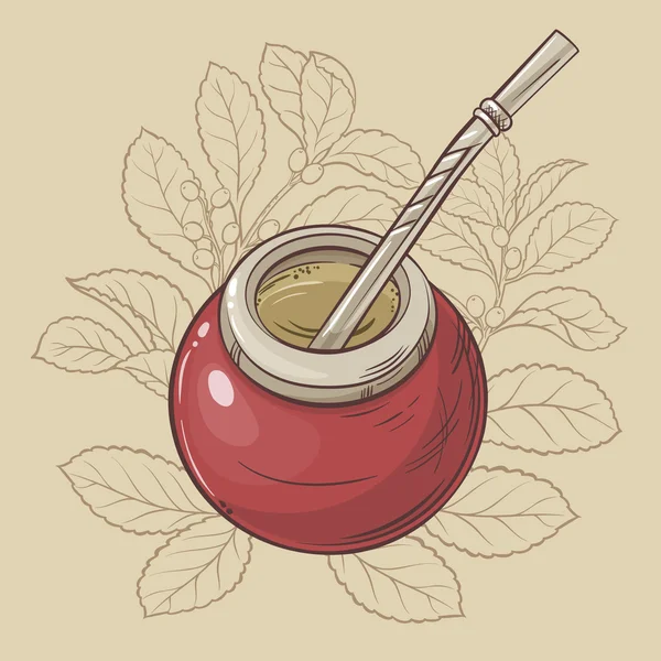 Thé mate en calebasse et bombilla — Image vectorielle