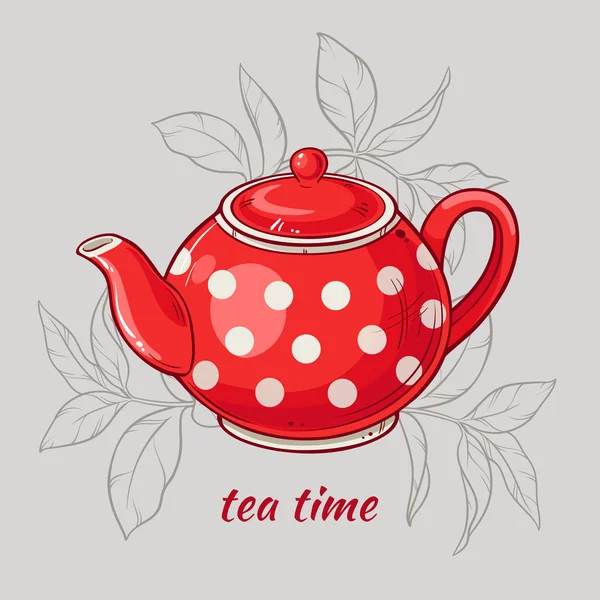 Rote Teekanne auf grauem Hintergrund — Stockvektor