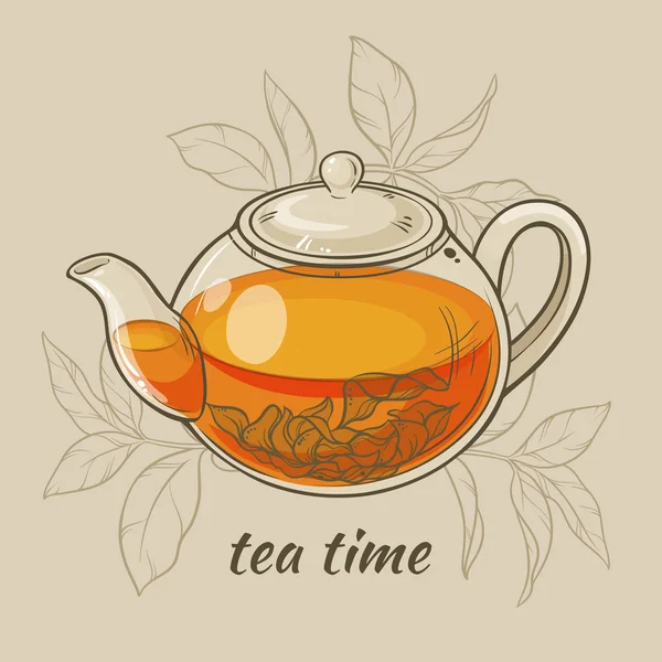 Glass teapot on brown  background — Stock Vector